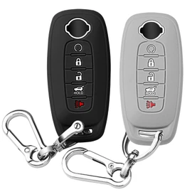 QBUC Key Fob Cover for Nissan, Car Key Fob Protector 5 Buttons Key Case Compatible with 2025 2024 2023 Pathfinder Rogue with Metal Keychain Remote Key Sentra Accessories (Black+Grey, 5 Buttons)