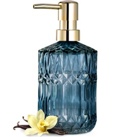 EMPO Clear Glass Soap Dispenser with ABS Plastic Pump, Crystal Lotion Dispensers for Kitchen Sink, Bathroom (Blue)