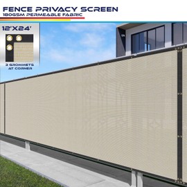 Windscreen4less Fence Privacy Screen 12' x 24‘ Heavy Duty Windscreen Fencing Mesh Fabric Cover for Patio Garden Backyard Lawn Carport Pool Fence, Beige