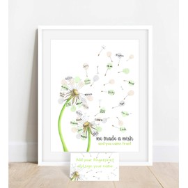 Fingerprint Dandelion Guest Sign In, Unframed, Baby Shower Guest Book Alternative, Thumb Print Tree