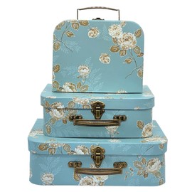 Amedoo Decorative Box Set of 3 Decorative Storage Boxes with Lids, Keepsake Box, Mini Luggage Gift Box, Paperboard Suitcases, Trinket Jewelry Box Memento Case Box Home Decoration, Vintage Suitcases