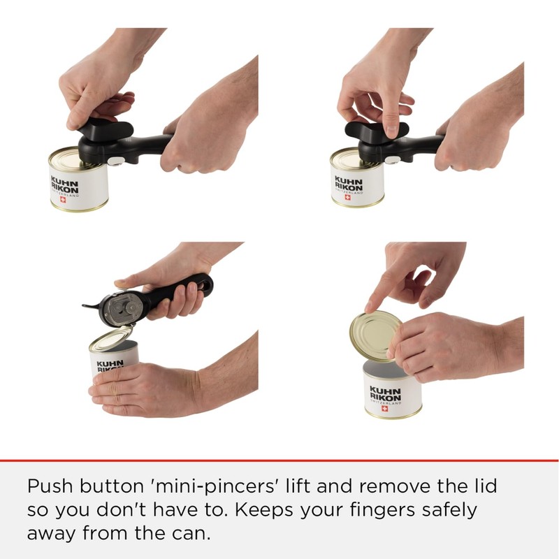 Kuhn Rikon Can Opener with Lid-Lifting Pincers, Tin Opener with