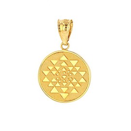 Solid 14k Yellow Gold Sri Yantra Chakra Sacred Geometry Talisman Pendant