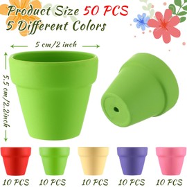 Tioncy 50 Pcs 2 Inch Small Mini Colored Clay Flower Pots with Drainage Hole Succulent Pots for Indoor Outdoor DIY Craft Wedding Favor