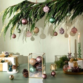 DecorbyHannah Christmas Ornaments Decorations,21ct Green Pink Christmas Tree Ornaments Set, Shatterproof Decorative Hanging Ball Ornaments for Christmas Tree, Xmas Ornaments Bulk for Table Decor