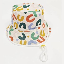 XYIYI Toddler Kids Cute Beige Bucket Hat Adjustable Sun Hats Breathable Beach Hat for 4-8 Years Old Boys Girls, Double-Side-Wear Reversible