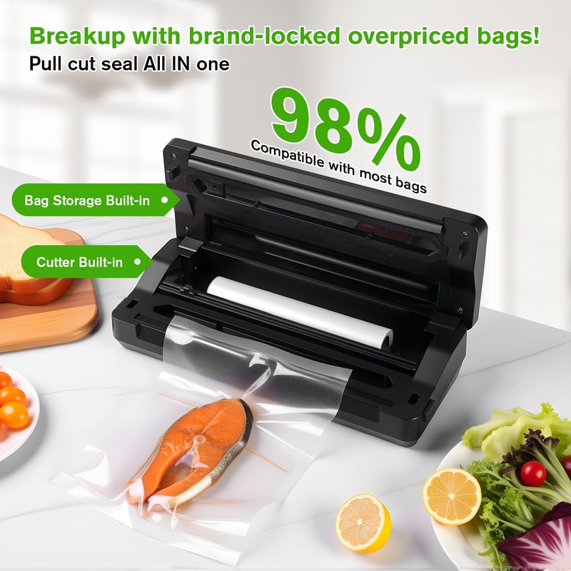 YIERRY 120W Power Vacuum Sealer for Food, Food Sealer Machine