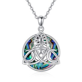 Waysles Triple Moon Goddess Necklace 925 Sterling Silver Sun Moon Star Necklace Celtic Trinity Knot Abalone Shell Pendant Jewellry Necklace for Mom Wife Girlfriend