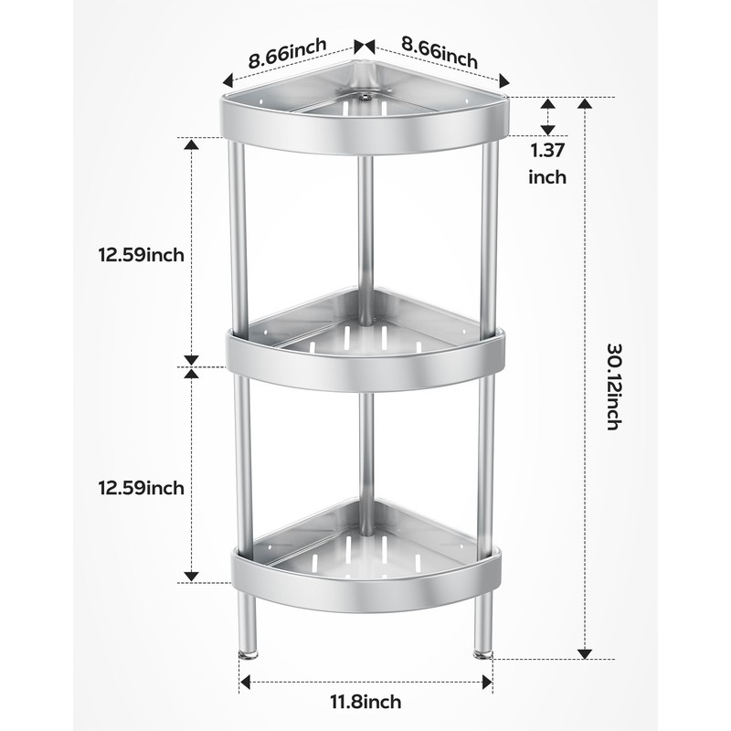Nieifi Corner Shower Caddy Stand-3 Tier Rustproof Anodized Aluminum Standing