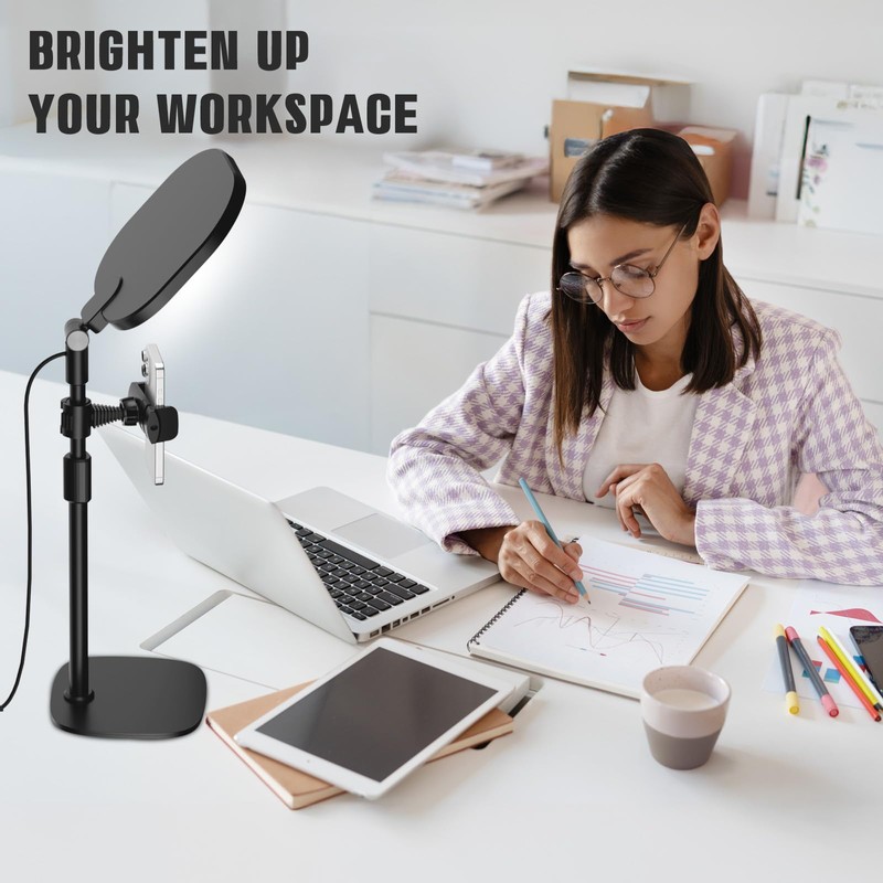 Desk Ring Light with Stand and Phone Holder, 3000K-6500K Adjustable