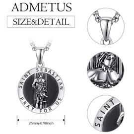 ADMETUS St Sebastian Soccer Necklace Sterling Silver Saint Sebastian Soccer Medal St. Sebastian Pendant Medal for Men Soccer Protection Jewelry Religious Gifts