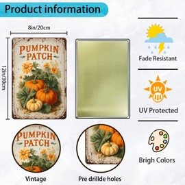 KIYOYO Happy Thanksgiving Rustic Wall Decor Metal Tin Sign with Pumpkin Patch for Home Decor 12x8 Inch