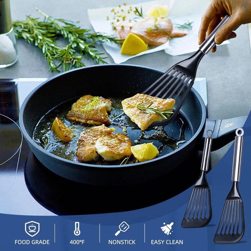 KSENDALO Fish Spatulas for Nonstick Cookware, Silicone Fish Spatula Turner