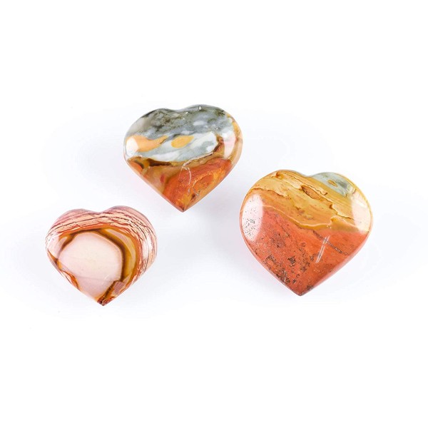G.I.I Natural Polychrome Jasper 1" Palm Stone Crystal Healing Gemstone Decoration Worry Therapy Heart Shape Set of 3 Pcs.