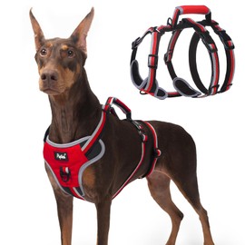 PUPTECK Escape Proof Dog Harness with Padded Handle, No Pull Pet Vest Harness Durable Reflective for Medium Large Dogs Walking Training and Running, Red, M
