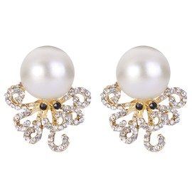 EVER FAITH Women's Simulated Pearl Austrian Crystal Lovely Octopus Animal Stud Earrings Clear Gold-Tone