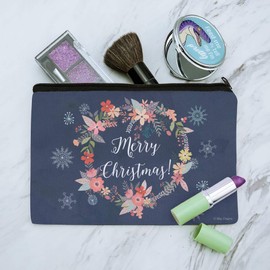Merry Christmas Snowflakes Wreath Makeup Cosmetic Bag Organizer Pouch