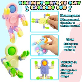 Bambebe 12PCS Fidget Sensory Toys for Kids, Transformable Chain Robot Finger Toy, Stocking Fillers: Party Bag Favor Gifts for Kids Adult, Baby Bath Toys for 1 2 3 4+ Year Old(Random Color)