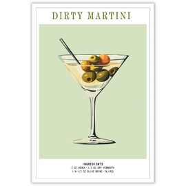 JMGHKL - Póster de cóctel de Martini sucio para pared, para bar, carrito, licor, bebidas, arte de pared, decoración del hogar, para bar, pub, cocina, club, cócteles, carteles de bar, 8 x 12 pulgadas,