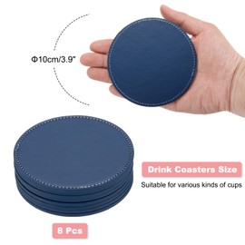 uxcell Round Drink Coasters Set of 8 White Stitched Dual Sided Non-Slip Non-Stick Waterproof Leather Coasters for Drinks, Coffee Table, Housewarming Gifts, Home Decor 4"×4" Blue