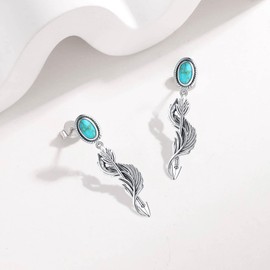Feather Earrings S925 Sterling Silver Feather Arrow Turquoise Drop Earrings Feather Jewellry Gift For Women Girls