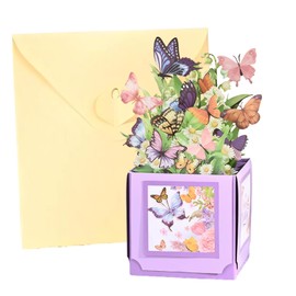 Premium Birthday Card, 3D Pop-Up Tulips & Butterflies Design, Purple-Themed Birthday Cards for Women, Mothers, Friends, Daughters - Includes Envelope