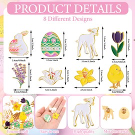 Hoteam 24 Pcs Easter Enamel Lapel Pin Set Bulk Spring Easter Egg Bunny Lily Flower Tulip Flower Lapel Pins Chick Brooch Button for Clothing Backpack Spring Holiday Gift Party Supplies