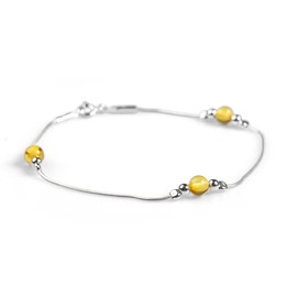 HENRYKA 925 Sterling Silver & Yellow Amber Bracelet | Boho Style Snake Chain & Amber Beaded Bracelet | Unique Summer Jewellery & Holiday Fashion Accessory for Teenage Girls & Women