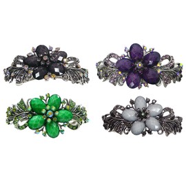 Set of 4 jcgy Combo 3 Styles Large Crystal Thick Hair Barrettes for Women 0052-4darkTaupePurpleGreenOCjetCtr