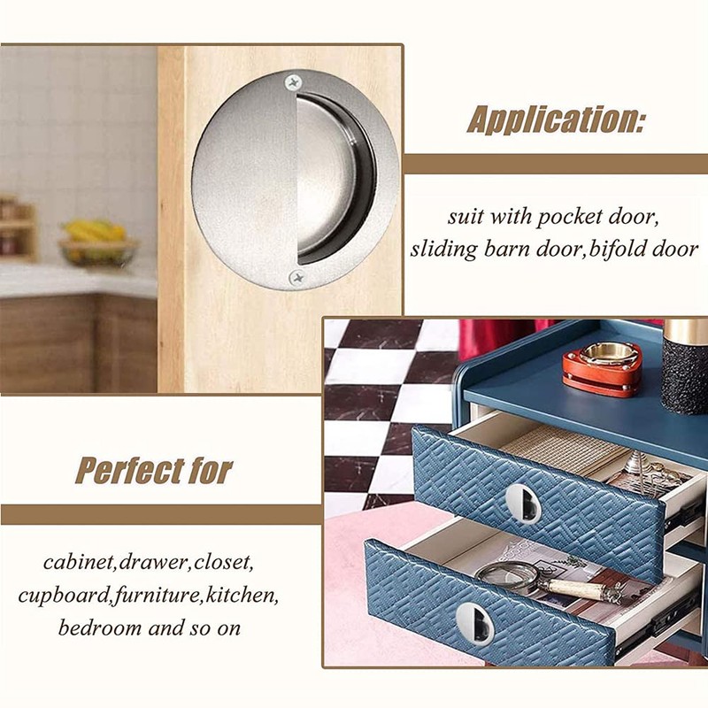 Mesee 2 Packs Recessed Sliding Door Handles with Fixing Screws,
