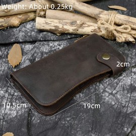 LUUFAN Mens Leather Long Bifold Wallet with Chain, Biker Wallet Vintage Chain Wallet with Zipper Pocket (Chain Wallet)