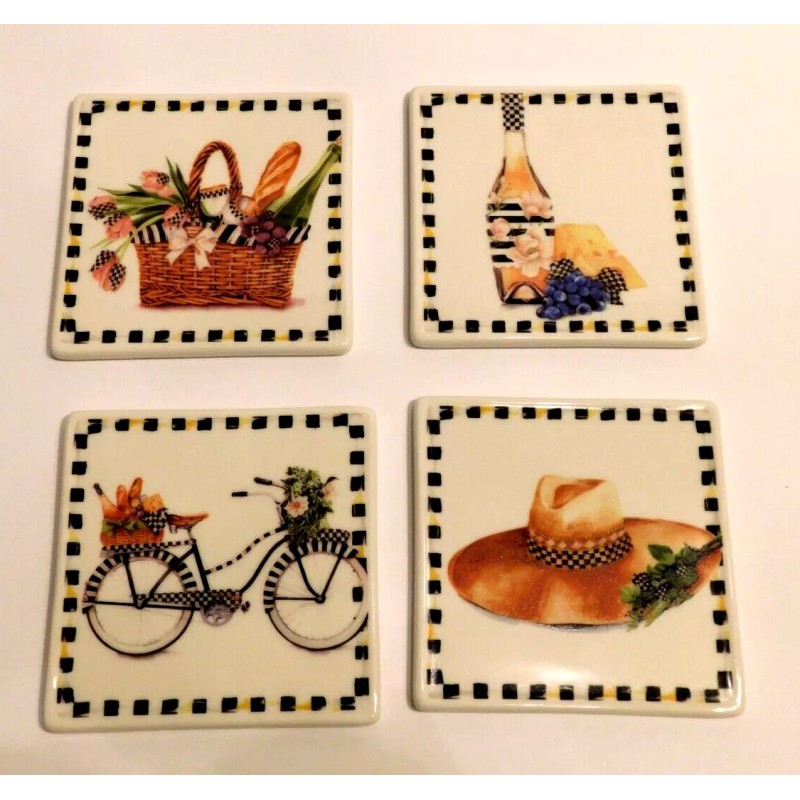 MacKenzie-Childs Mackenzie Childs Vino Alfresco Ceramic Coasters, Boxed Set Of