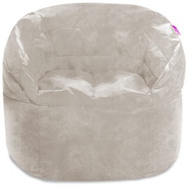 Posh Creations Structured Comfy Bean Bag Chair for Gaming, Reading, and Watching TV, Sonoma Lounge, Rabbit Fur - Cream