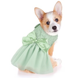 ASENKU Dog Dress Pet Wedding Dress Princess Lace Puppy Birthday Party Outfit Formal Apparel Girl for Small Medium Dogs Cats (Medium, Green)