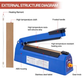 MOGOULUA 200mm Heat Sealer for Mylar 8" Portable Foil Sealer Heat Sealer Machine for Heat Seal Bags Food Heat Press Sealer for PP and PE Bag 3mm Seal Width Bag Sealer with 8 Gear Temperature Control