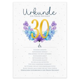 Perlenhochzeit Geschenk Urkunde zum 30. Hochzeitstag | personalisierte Karte DIN A4 | Geschenkidee Perlen Hochzeit JubilÃ¤um GlÃ¼ckwunschkarte (30. Hochzeitstag Perlenhochzeit)