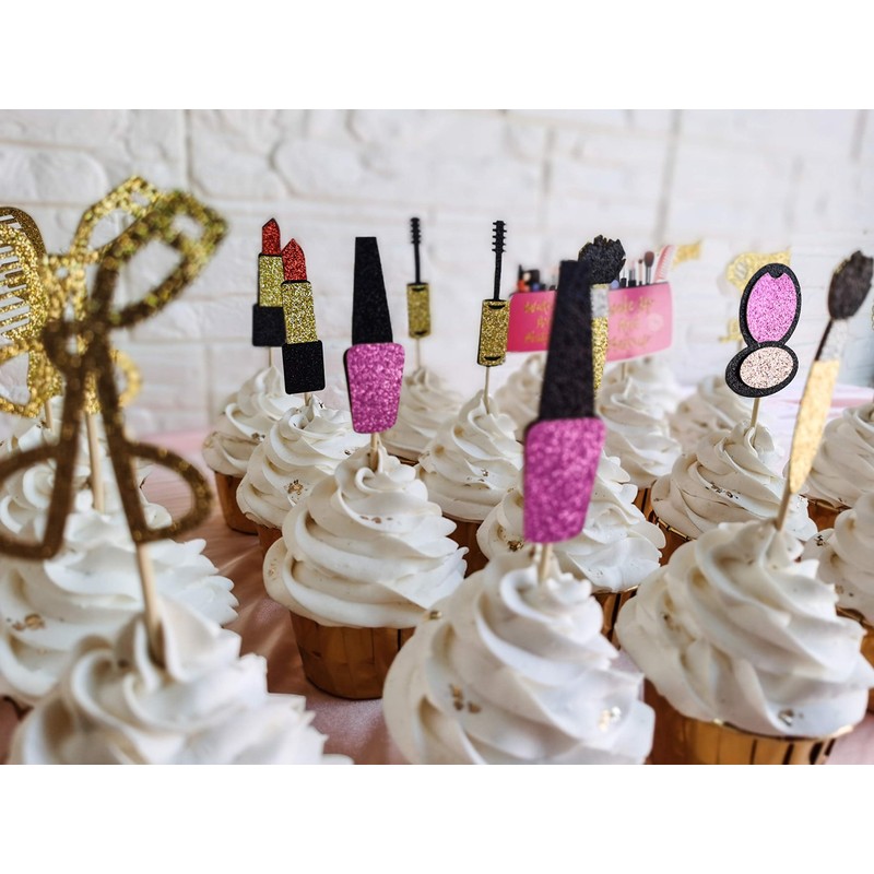 Glitter Make up Cupcake Toppers Bachelorette Party Cupcake Picks Bridal