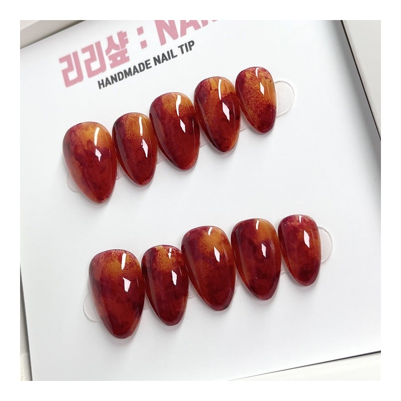 Pumpkin Latte Handmade Nail Tips - Short Coffin / 호박라떼