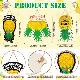 RattanView 3 Pcs 12 Inch Upside Down Pineapple Door Sign Cruise Door Decoration Wooden Tropical Pineapple Hanging Signs Funny Wall Decor for Farmhouse Porch Home Summer Party Supplies