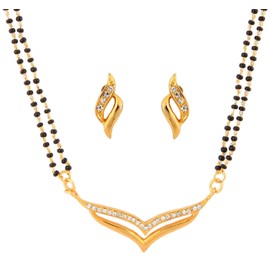 Touchstone Indian Bollywood Style Rhinestone Zirconia CZs Black Beads Symbolic Designer Jewelry Mangalsutra Set in Gold Or White Tone for Women., Rhinestone, No Gemstone
