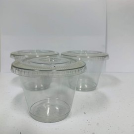 98sets Plastic Ultra Clear squat Cups with flat lids without x slotted is for Cupcake, icecream … (9oz dessert cup 98sets)
