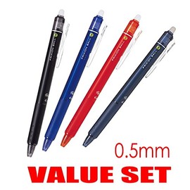 Pilot Frixion Ball Knock Click Retractable Erasable Gel Ink Pens,fine Point, - 0.5 Mm - Black,blue,red,blue Black Ink- Each 1 Pen- Value Set of 4