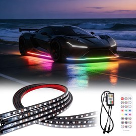 Underglow Light Strip RGB - 4PCS Car Neon Lights Kit with 252 LEDs, Dream Color Chasing Strip Lights，Music Sync, Waterproof PVC Underbody Light Strips with APP，Remote Control for Cars Trucks SUVs