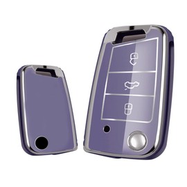 KUNIO Key Fob Cover fit for VW Golf 7 MK7 Tiguan Polo T-Cross fit for Seat Leon Cupra Ateca Ibiza fit for Skoda Fabia Octavia Flip Key Cover Case TPU Key Box C Purple