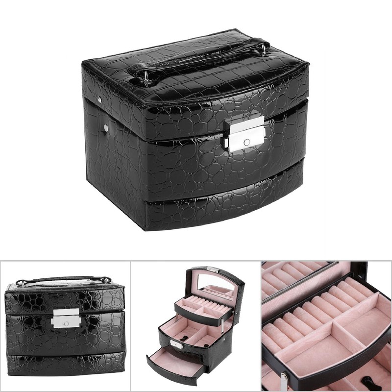3 Layers Jewelry Necklace Ring Storage Box Case Lady Gift
