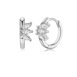 Silver Hoop Earrings for Women - 14K White Gold Plated Small Huggie Hoop Earrings, Hypoallergenic Cubic Zirconia Cartilage Sleepers Earrings