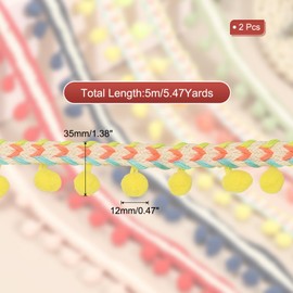 PATIKIL Total 11Yards Embroidered Pompoms Trim Ribbon, 2Roll Pom Poms Fringe Ball Trim Ribbon Tassel Lace Accessory for Sewing DIY Crafts Fabric Home Curtain Decoration, Yellow Colorful