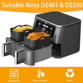 2PCS Silicone Air Fryer Liners, Reusable Silicone Liners for Ninja DZ401, DZ550, DZ302, Ninja Foodi Dual Air Fryer Accessories Baking Tray for 10 QT Airfryer Baskets