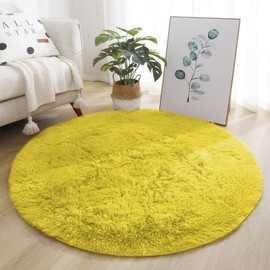 Lifup Soft Fluffy Round Area Rug, Cozy Plush Shaggy Circle Carpet for Living Room Bedroom Home Décor Yellow 2.6 Feet