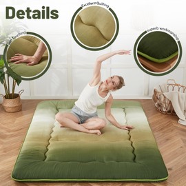 Zelladorra Japanese Floor Mattress, Futon Mattress with Portable Storage Bag and Washable Cover, Roll Up Thick Tatami Mat Suitable for Camping, Guest Room (Forest Gradient, Full)